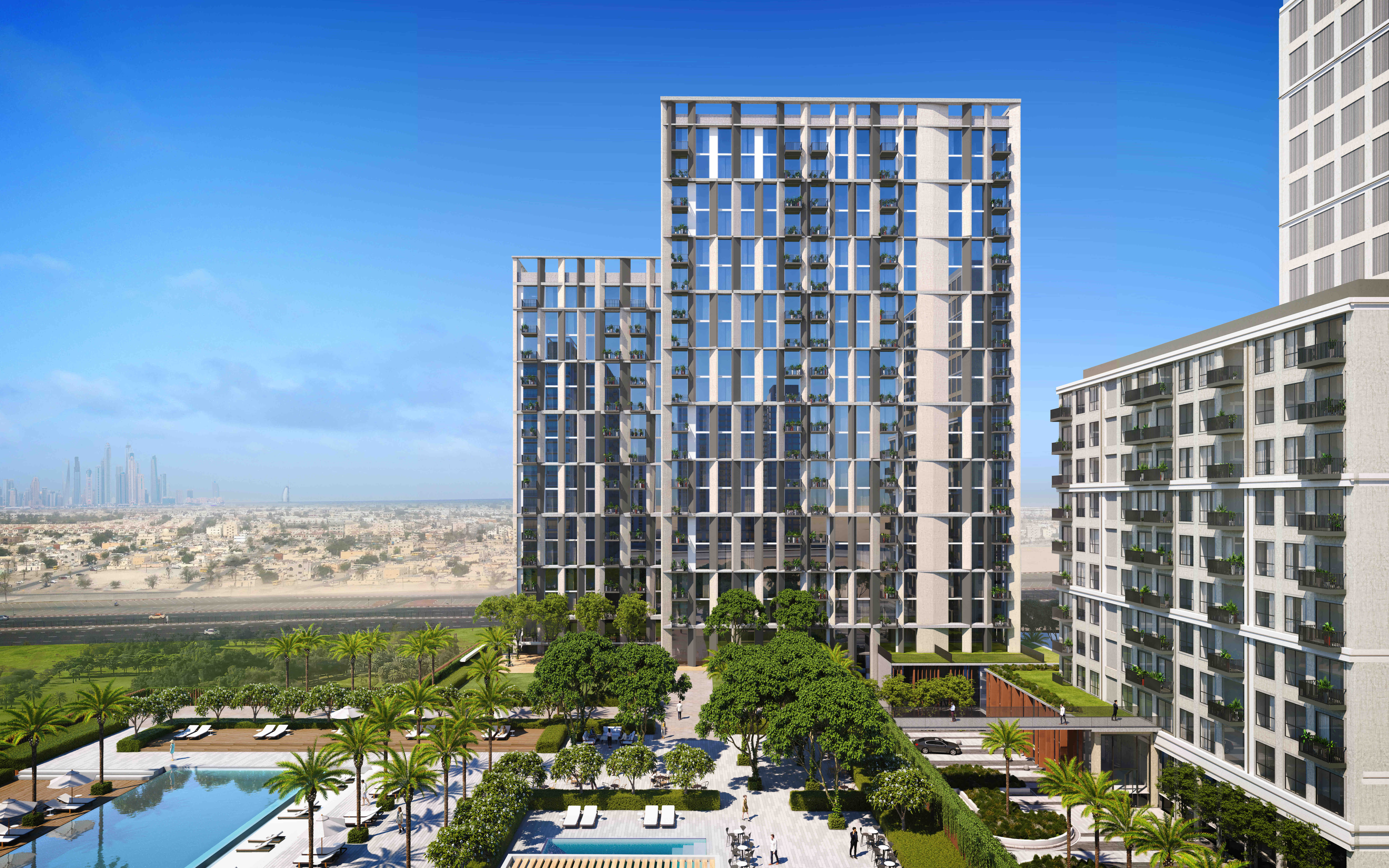 Dubai Hills Estate - Collective 2.0 Building & Pool Area View
