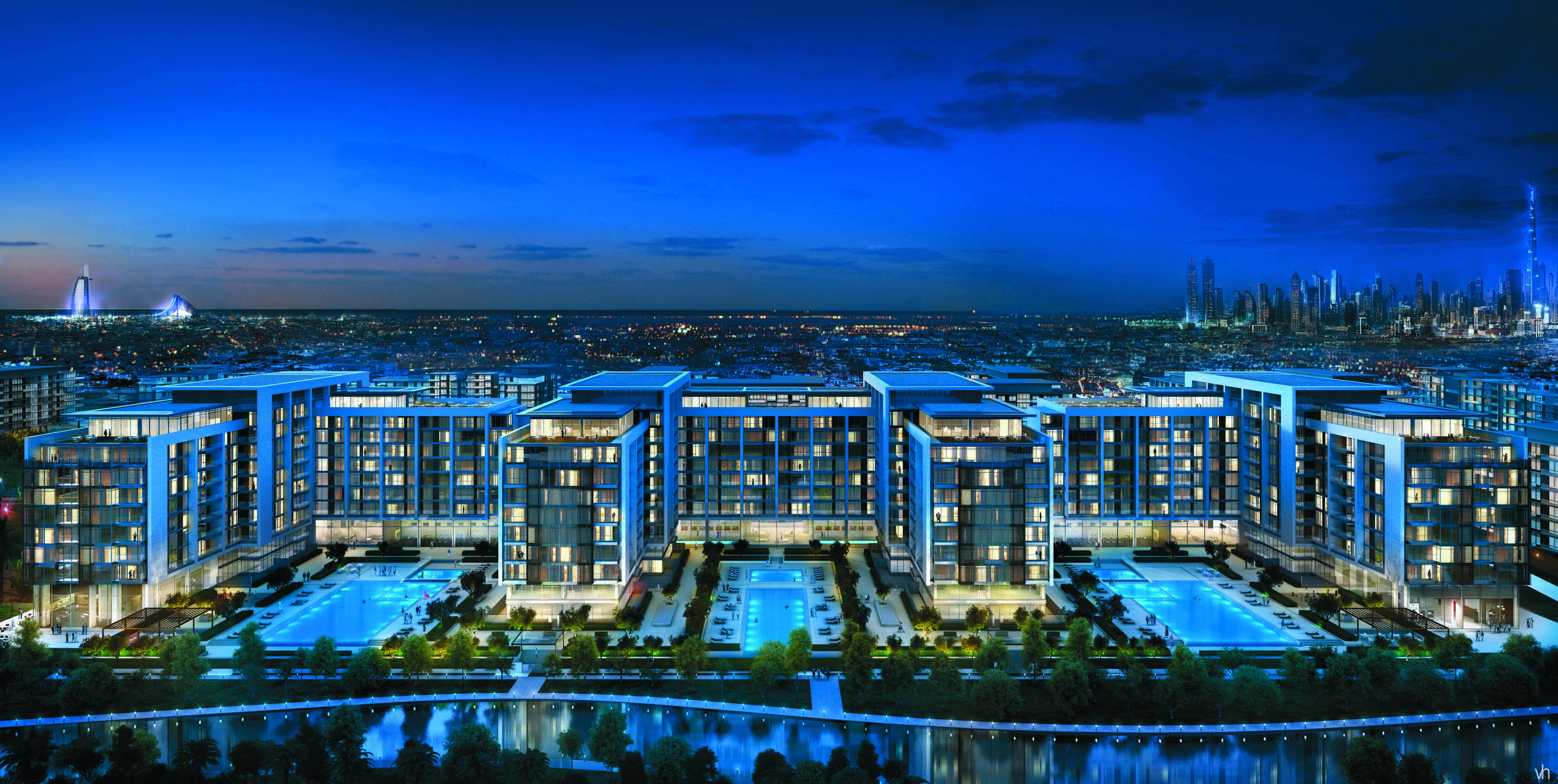 Acacia Apartments Dubai Hills Night Pjoto